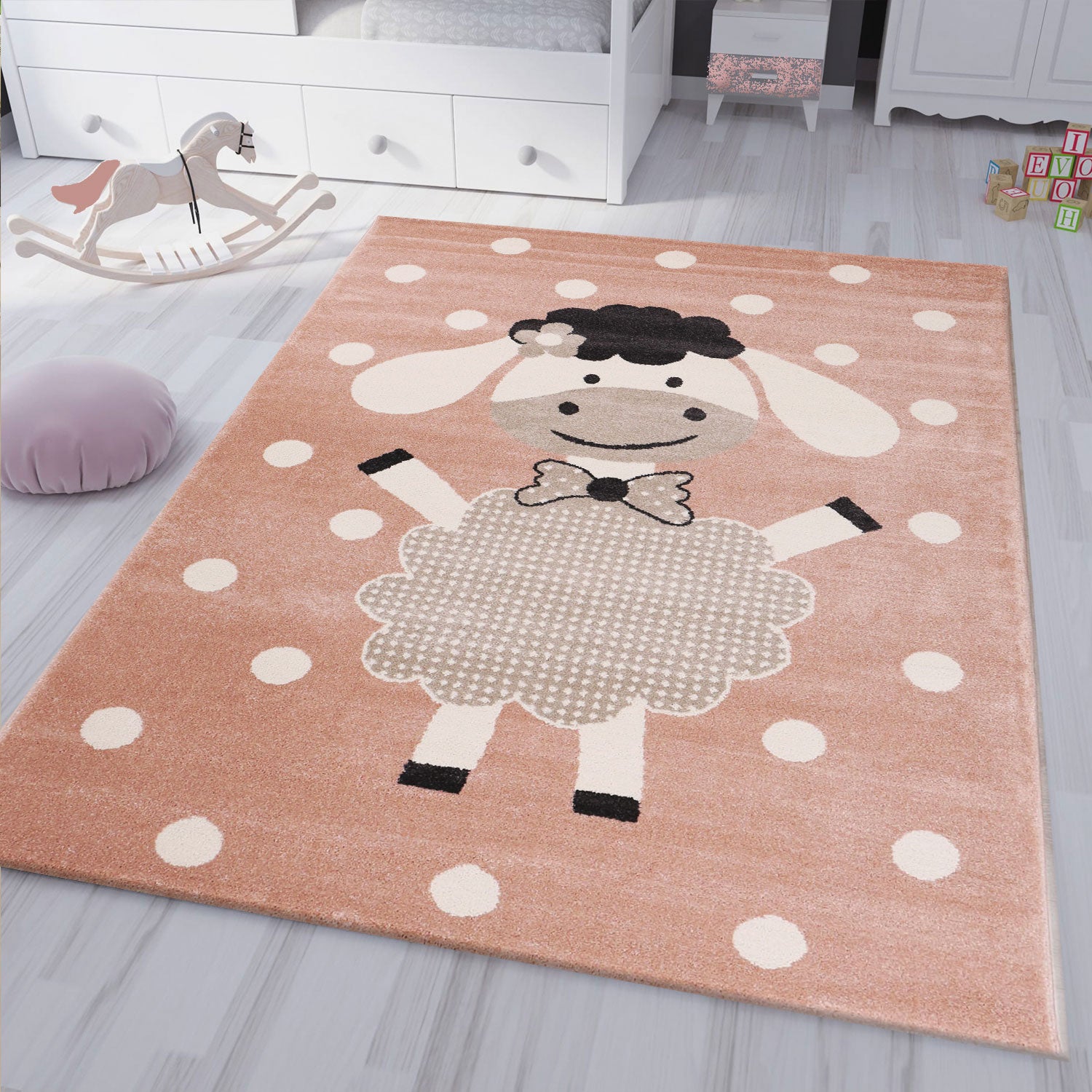 Children's rug, children's room, fluffy baby rug, Happy Sheep children's/teenager's room, pink-zoom-1