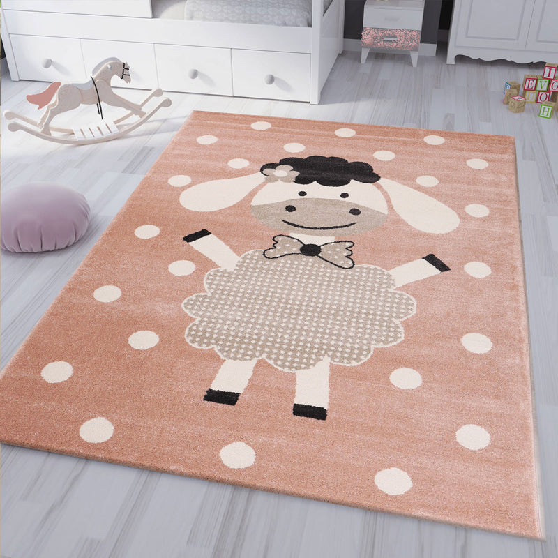 Children's rug, children's room, fluffy baby rug, Happy Sheep children's/teenager's room, pink-zoom-