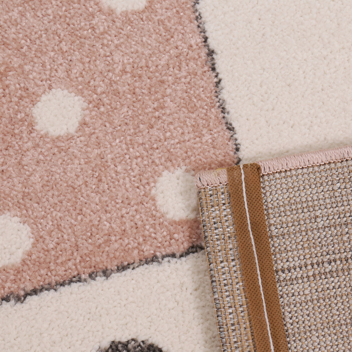 Children's Rug Baby Rug Patchwork Cloud Heart Stars Moon Dots | Children's Rug for Girls and Boys | Rug for Nursery | Color: Pink Beige Brown & Cream-zoom-2