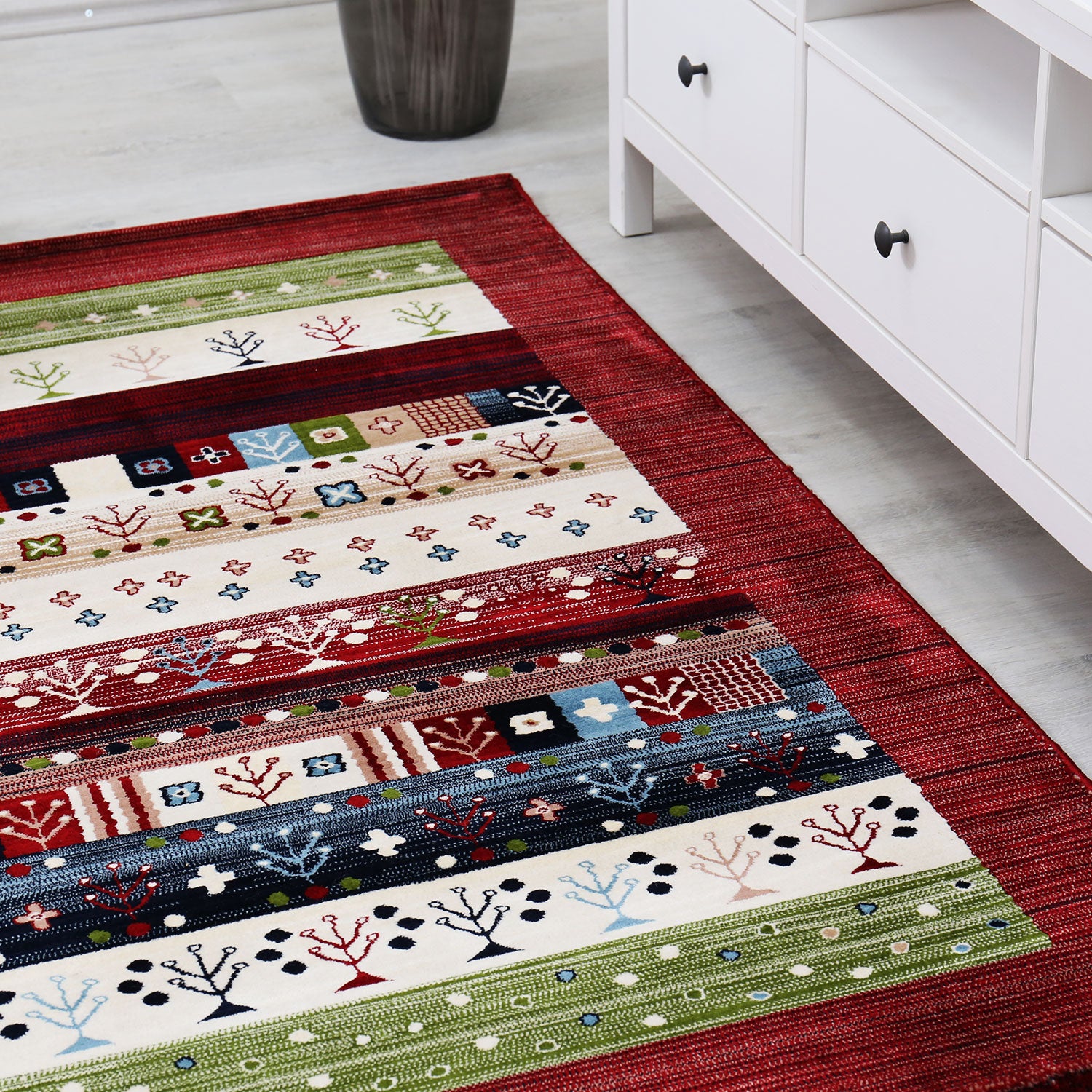 Gabbeh-style rug, colorful and mottled with border-3