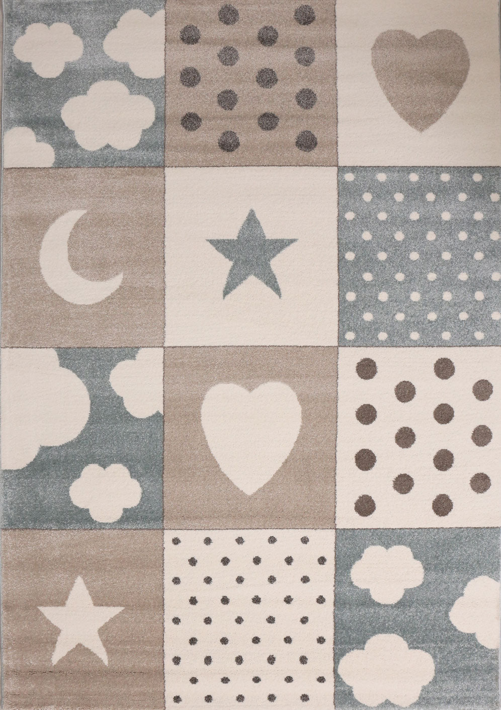 Fluffy children's room rug with hearts, clouds, and patchwork design-6