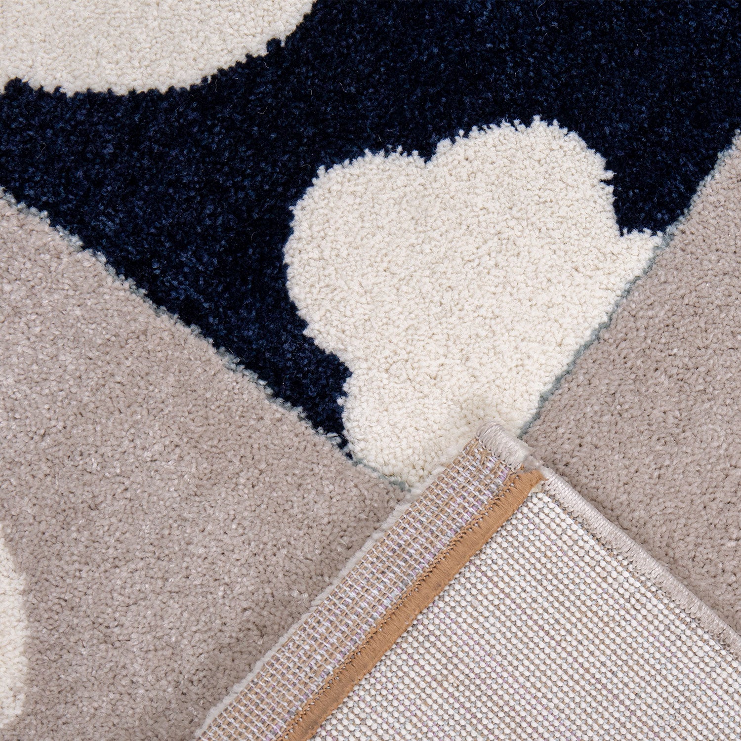 Children's rug, nursery rug, baby rug with heart, star, cloud, blue, beige, cream-zoom-3