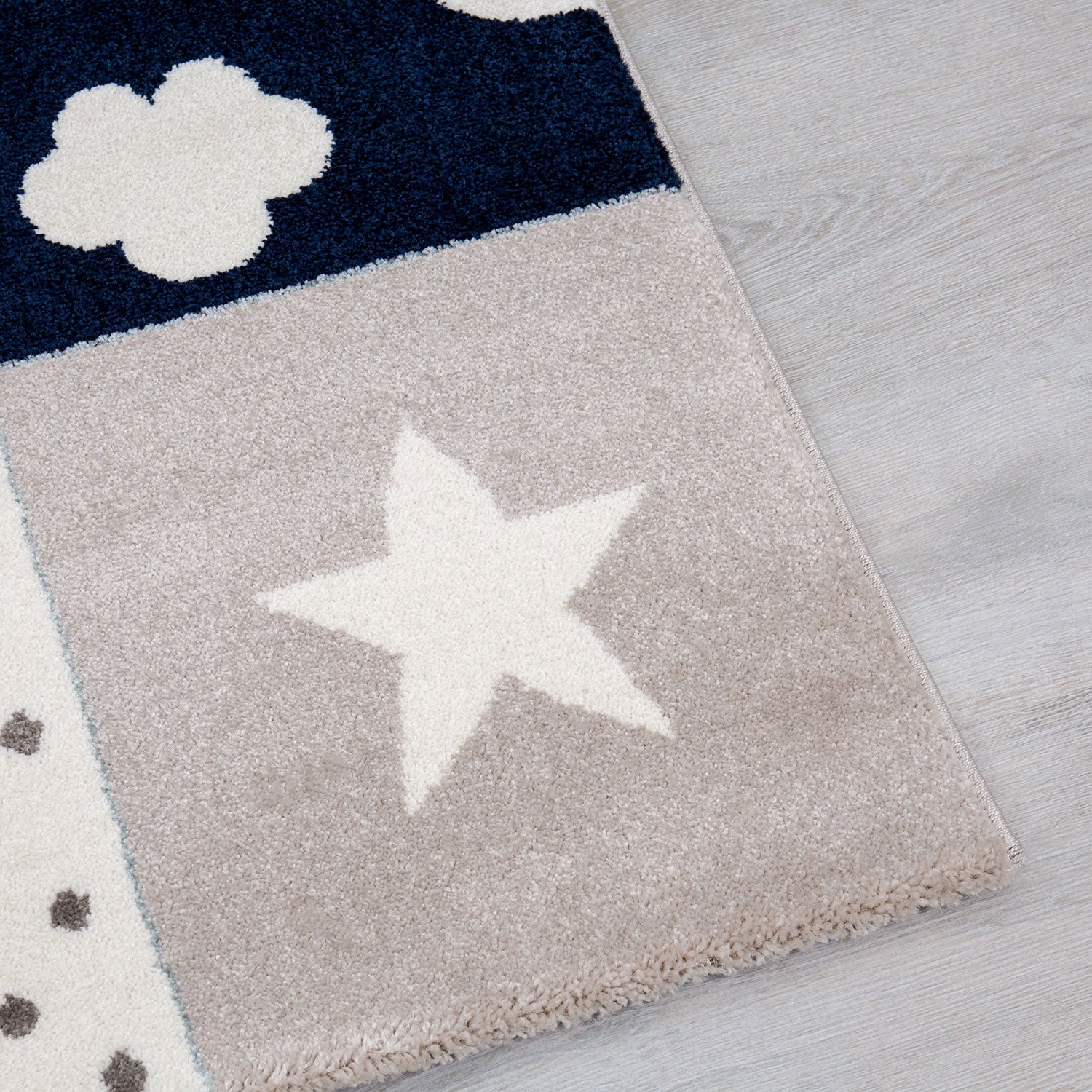 Children's rug, nursery rug, baby rug with heart, star, cloud, blue, beige, cream-2