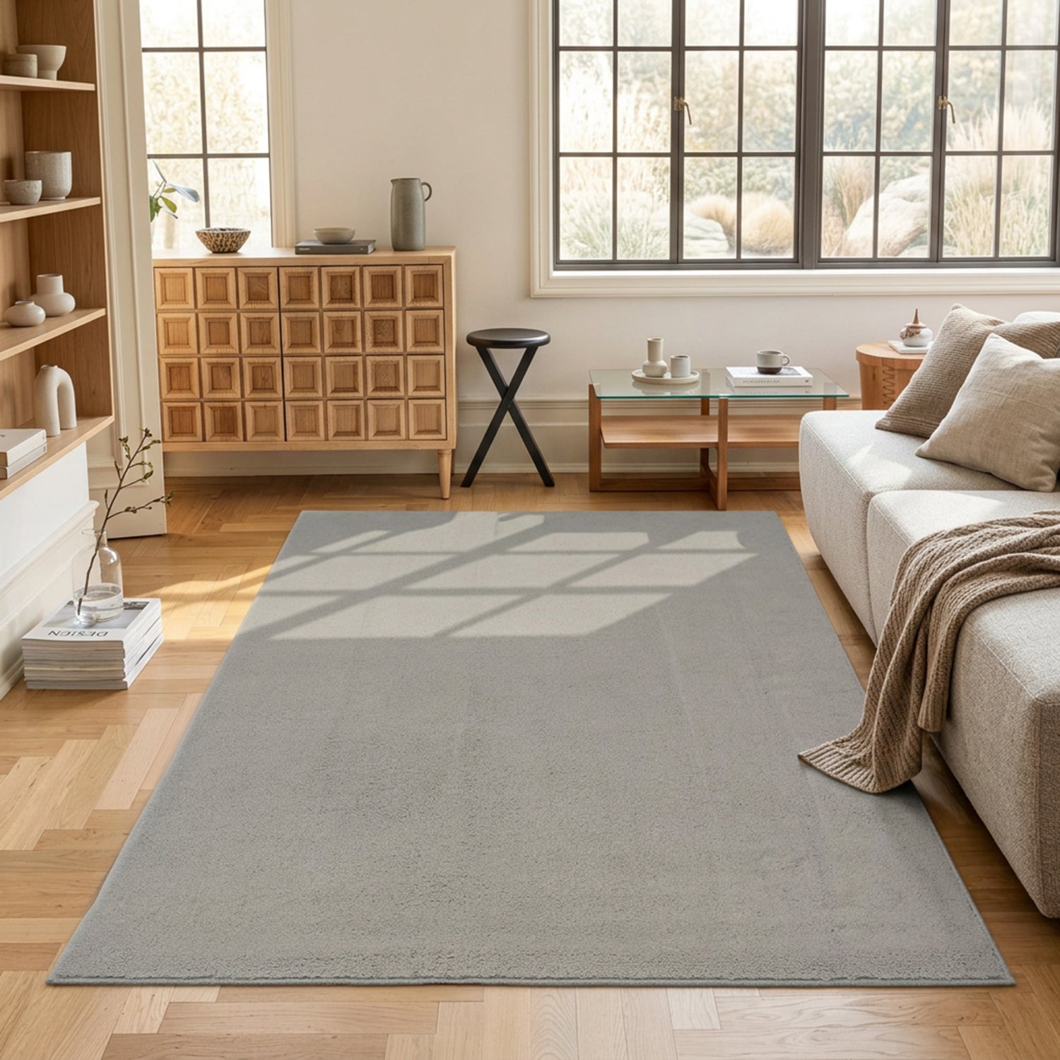 Waschbarer Kurzflor Teppich, rutschfest & weich, Einfarbig für Wohnzimmer, Schlafzimmer, Küche & Kinderzimmer-33