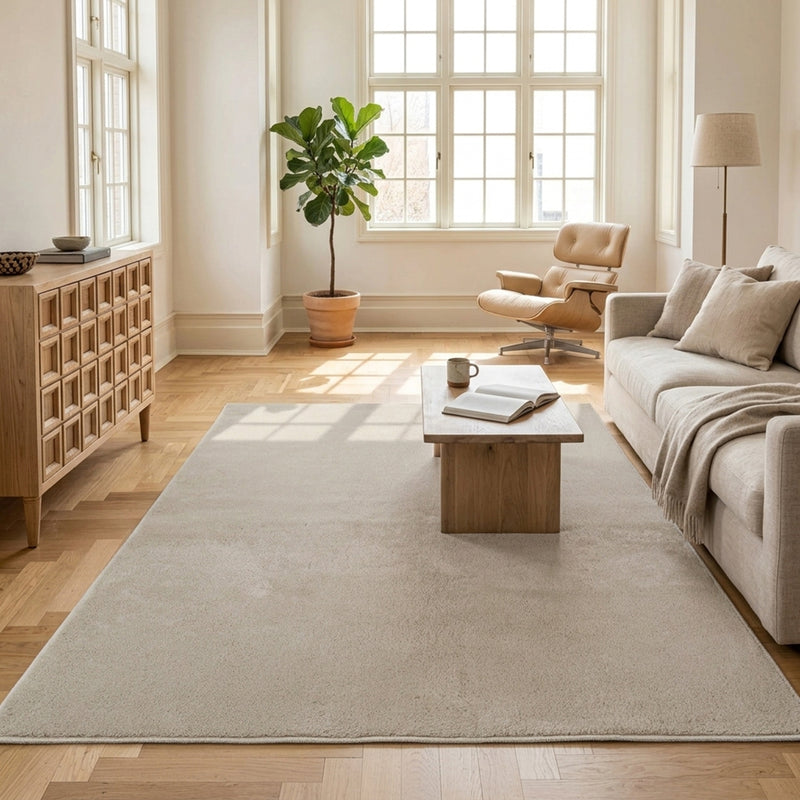 Waschbarer Kurzflor Teppich, rutschfest & weich, Einfarbig für Wohnzimmer, Schlafzimmer, Küche & Kinderzimmer-zoom-