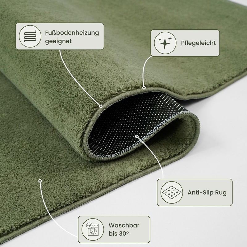 Waschbarer Kurzflor Teppich, rutschfest & weich, Einfarbig für Wohnzimmer, Schlafzimmer, Küche & Kinderzimmer-zoom-