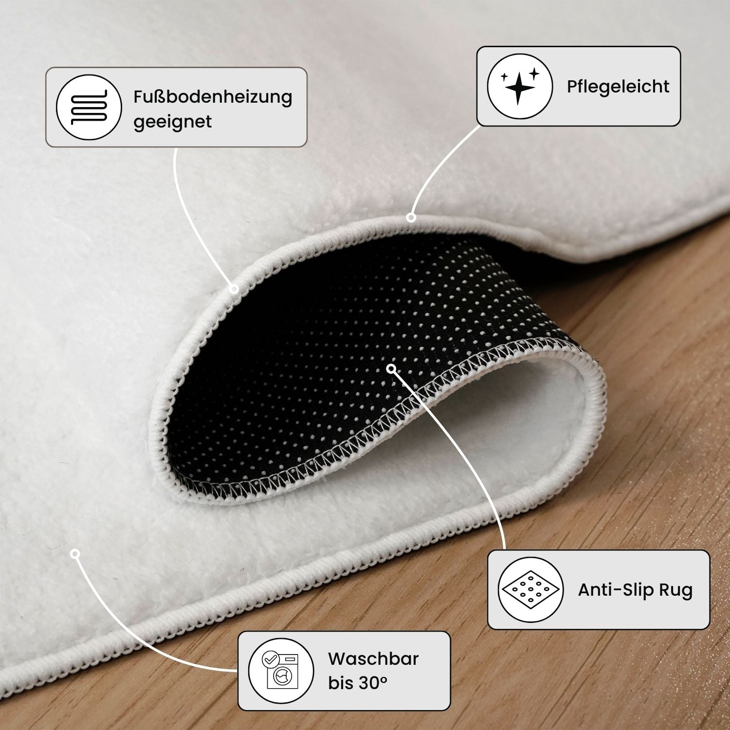 Waschbarer Kurzflor Teppich, rutschfest & weich, Einfarbig für Wohnzimmer, Schlafzimmer, Küche & Kinderzimmer-zoom-16