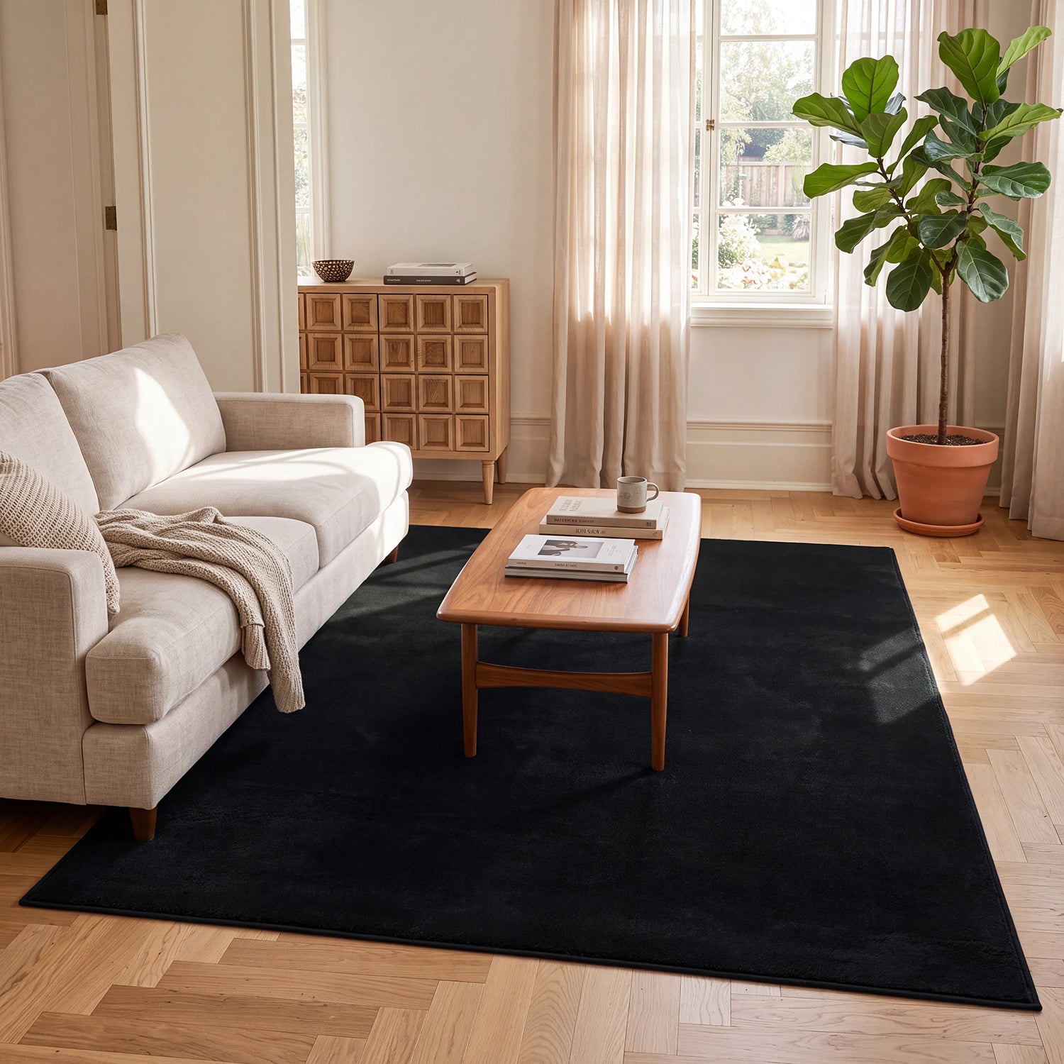 Waschbarer Kurzflor Teppich, rutschfest & weich, Einfarbig für Wohnzimmer, Schlafzimmer, Küche & Kinderzimmer-4