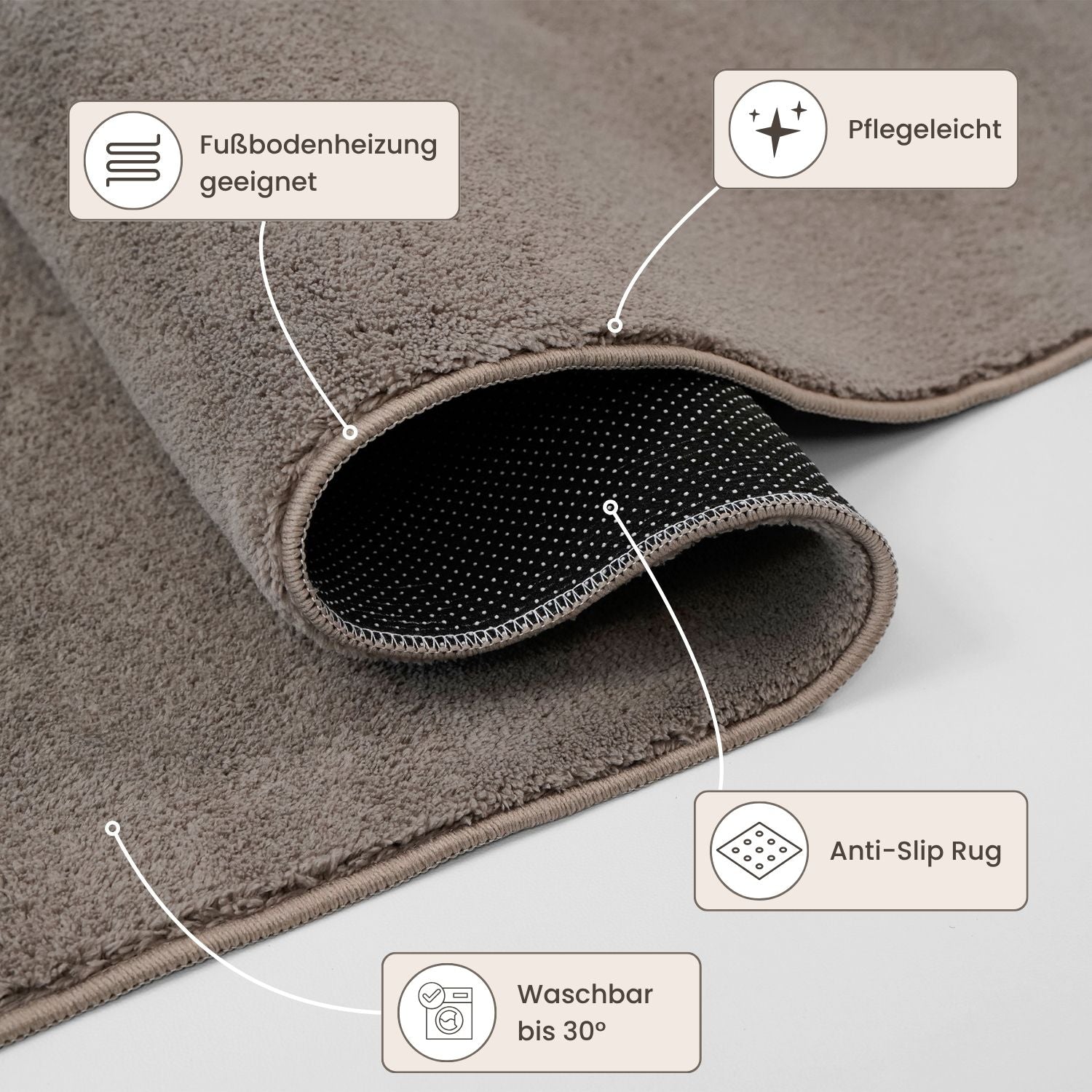 Waschbarer Kurzflor Teppich, rutschfest & weich, Einfarbig für Wohnzimmer, Schlafzimmer, Küche & Kinderzimmer-zoom-39