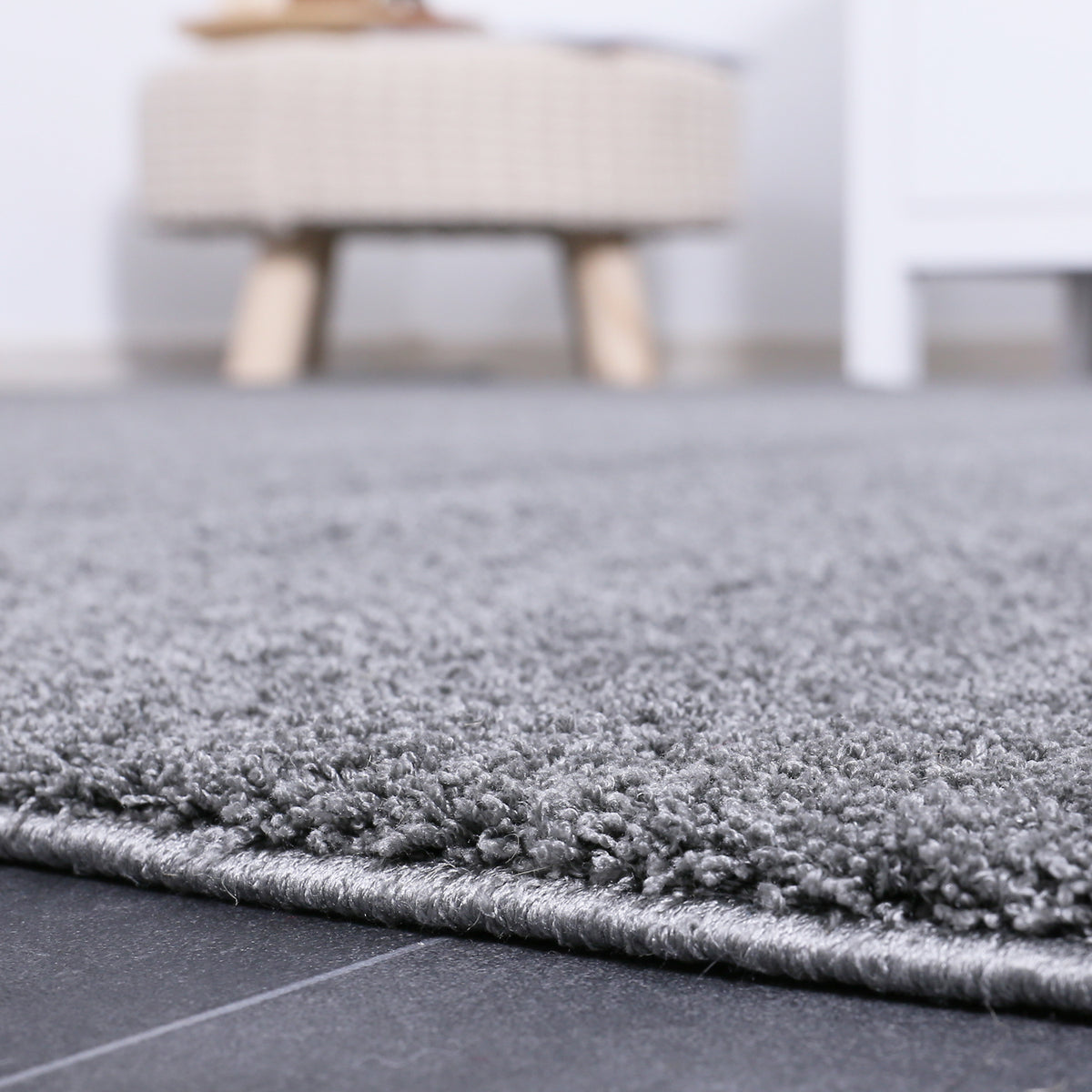 High-pile living room rug in grey, fluffy, microfiber, super soft-zoom-3