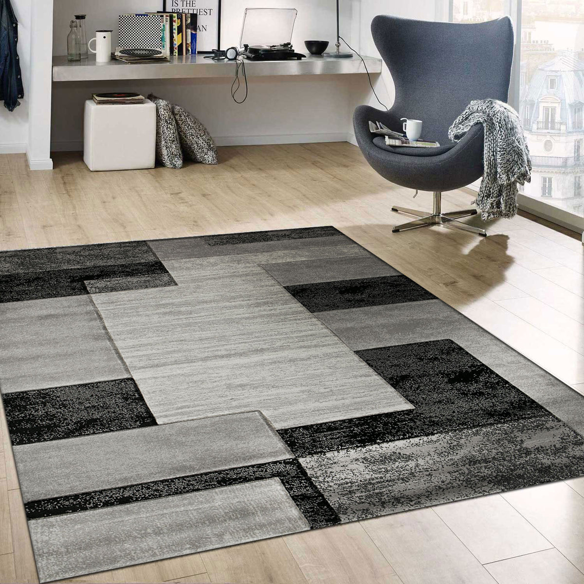 Florenza9468 Grey Tile Design Rug