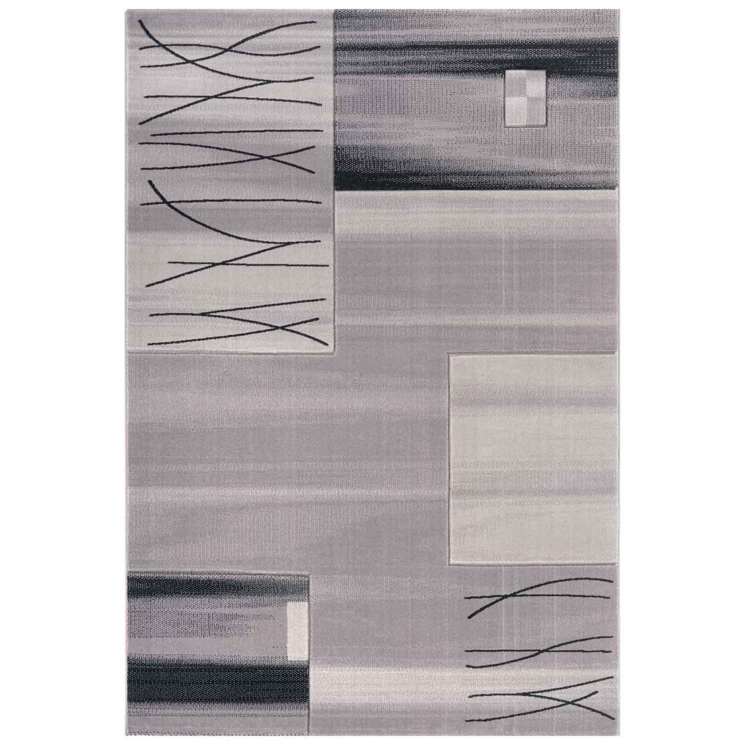 Designer living room rug, grey tile look with color gradient and contour cut-zoom-5