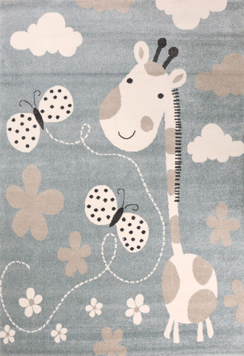 Giraffe children's rug with butterfly and flowers | Children's rug for girls and boys | Blue rug for children's rooms | Children's room rugs-zoom-