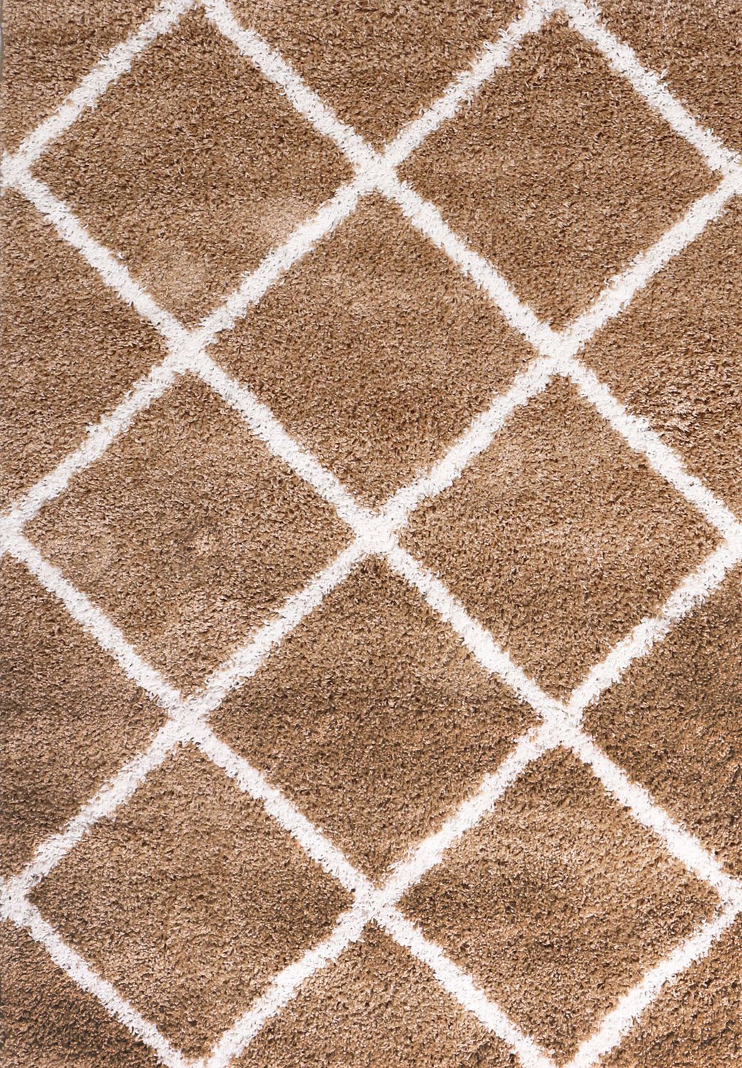 High-pile rug, living room, shaggy, diamond pattern, beige, cream, Scandinavian style, soft, robust