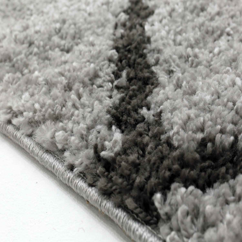 High-pile rug living room shaggy diamond pattern grey anthracite Scandi design durable ethnic-zoom-