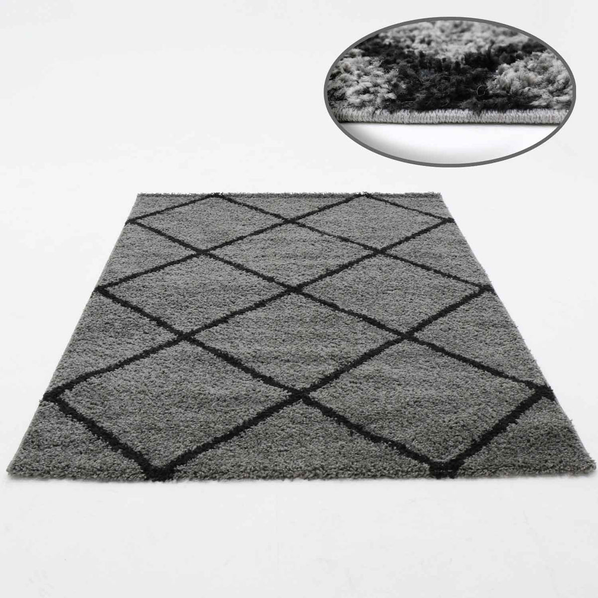 High-pile rug living room shaggy diamond pattern grey anthracite Scandi design durable ethnic-zoom-2