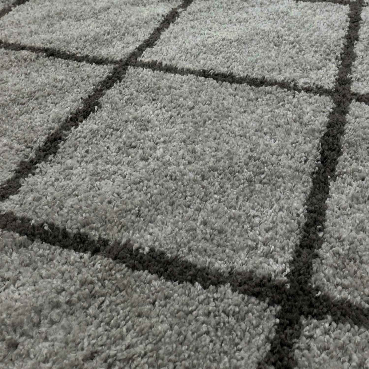 High-pile rug living room shaggy diamond pattern grey anthracite Scandi design durable ethnic-zoom-3