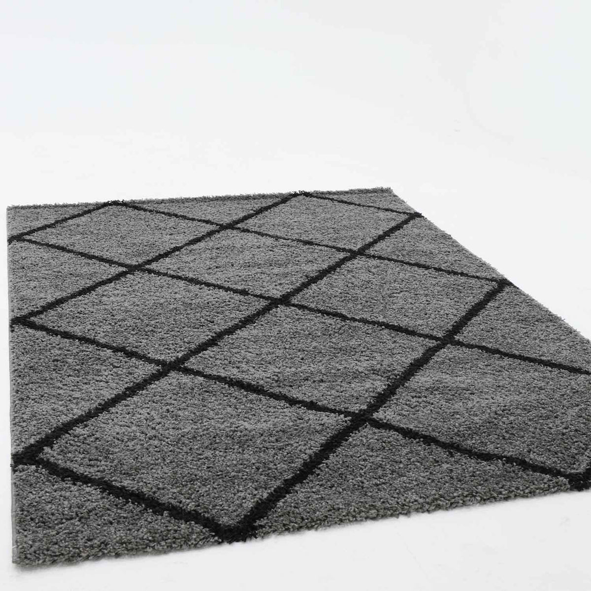 High-pile rug living room shaggy diamond pattern grey anthracite Scandi design durable ethnic-5