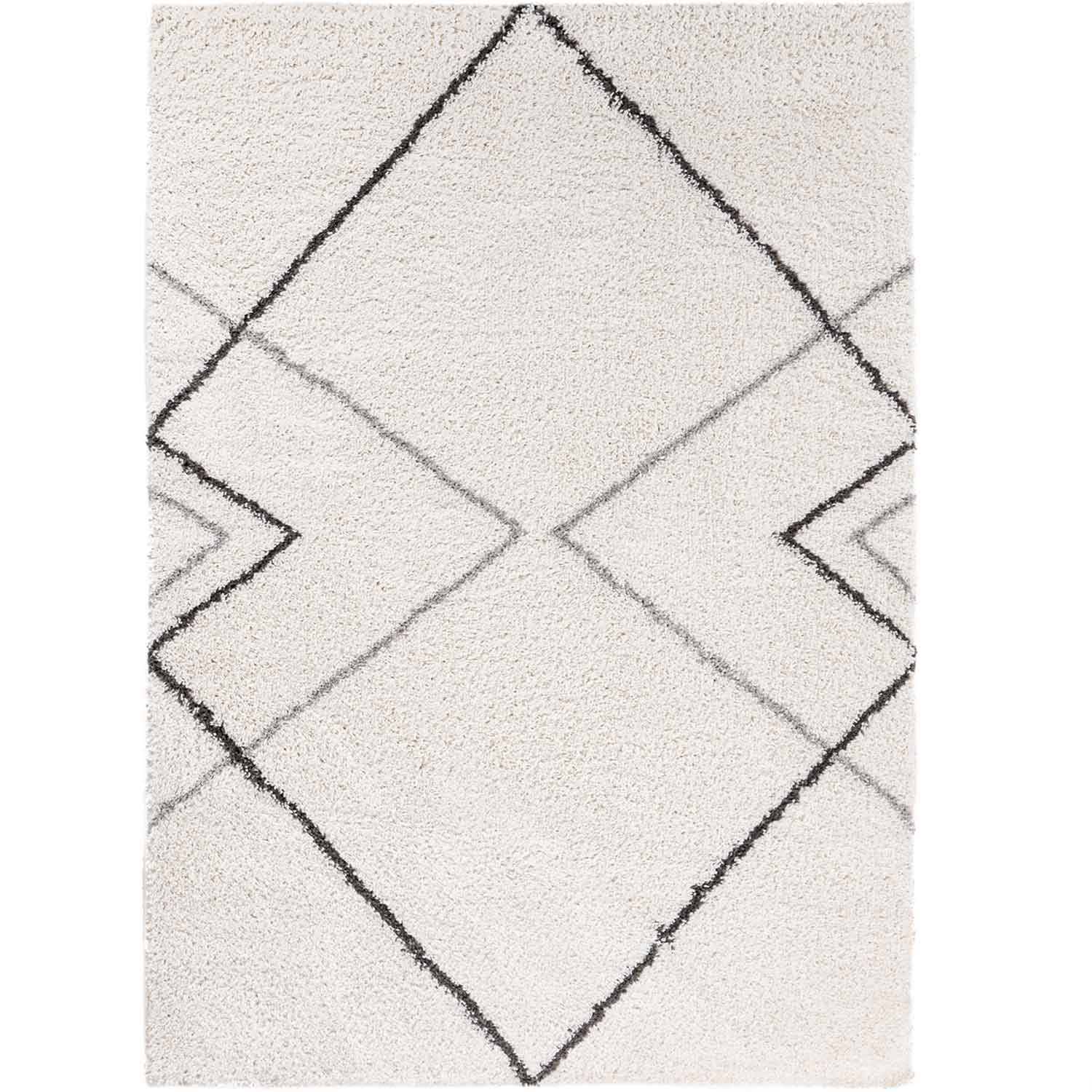 High-pile shaggy rug, diamond pattern design, living room, cream, grey, anthracite-5