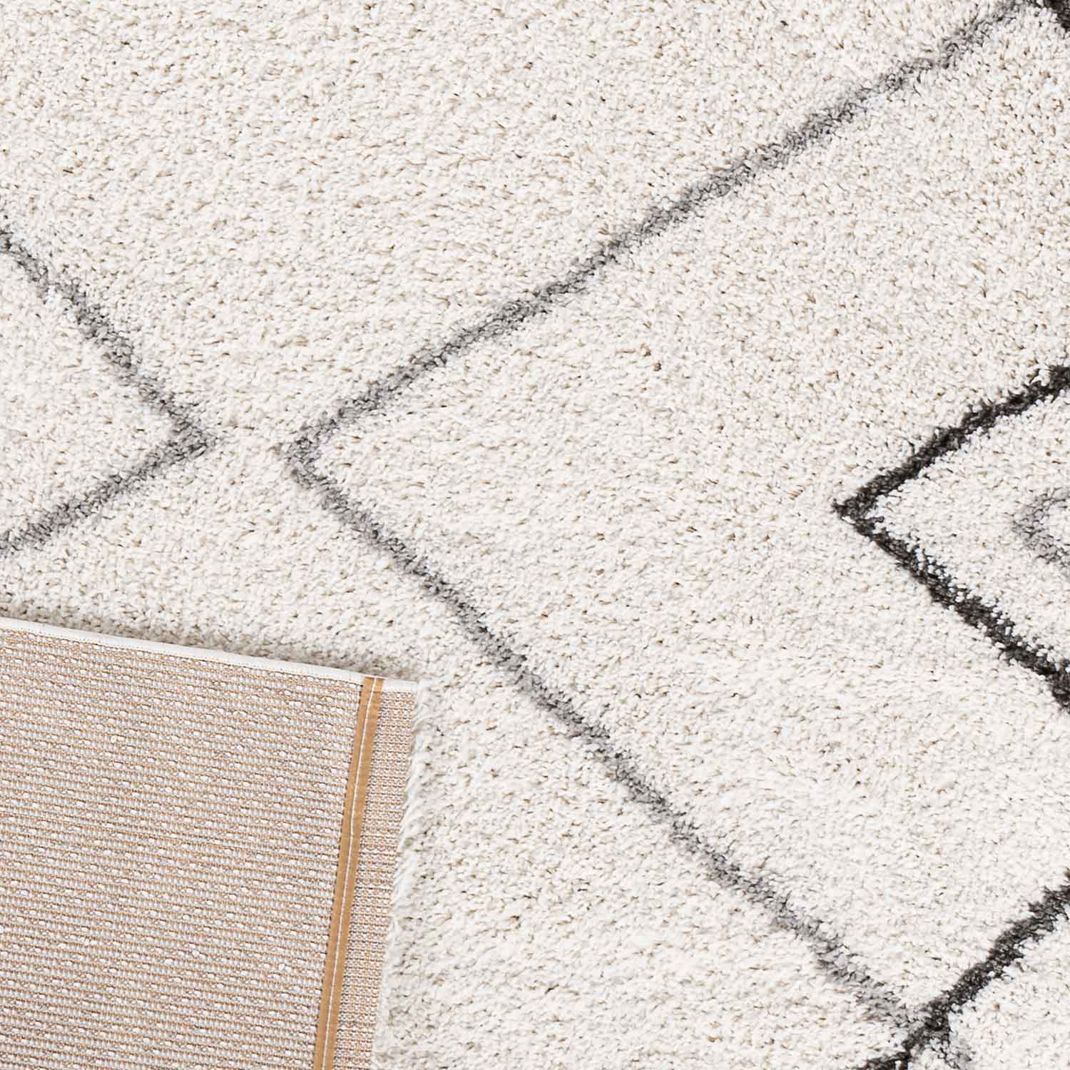 High-pile shaggy rug, diamond pattern design, living room, cream, grey, anthracite-2