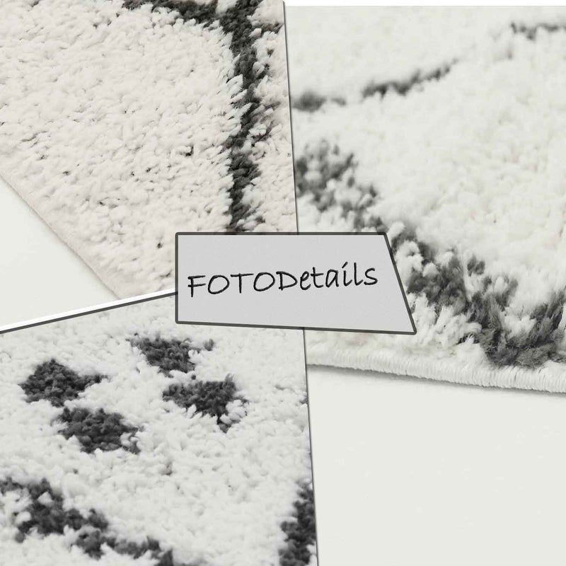 High-pile shaggy rug, diamond pattern with dots, Scandinavian style, cream/anthracite-zoom-