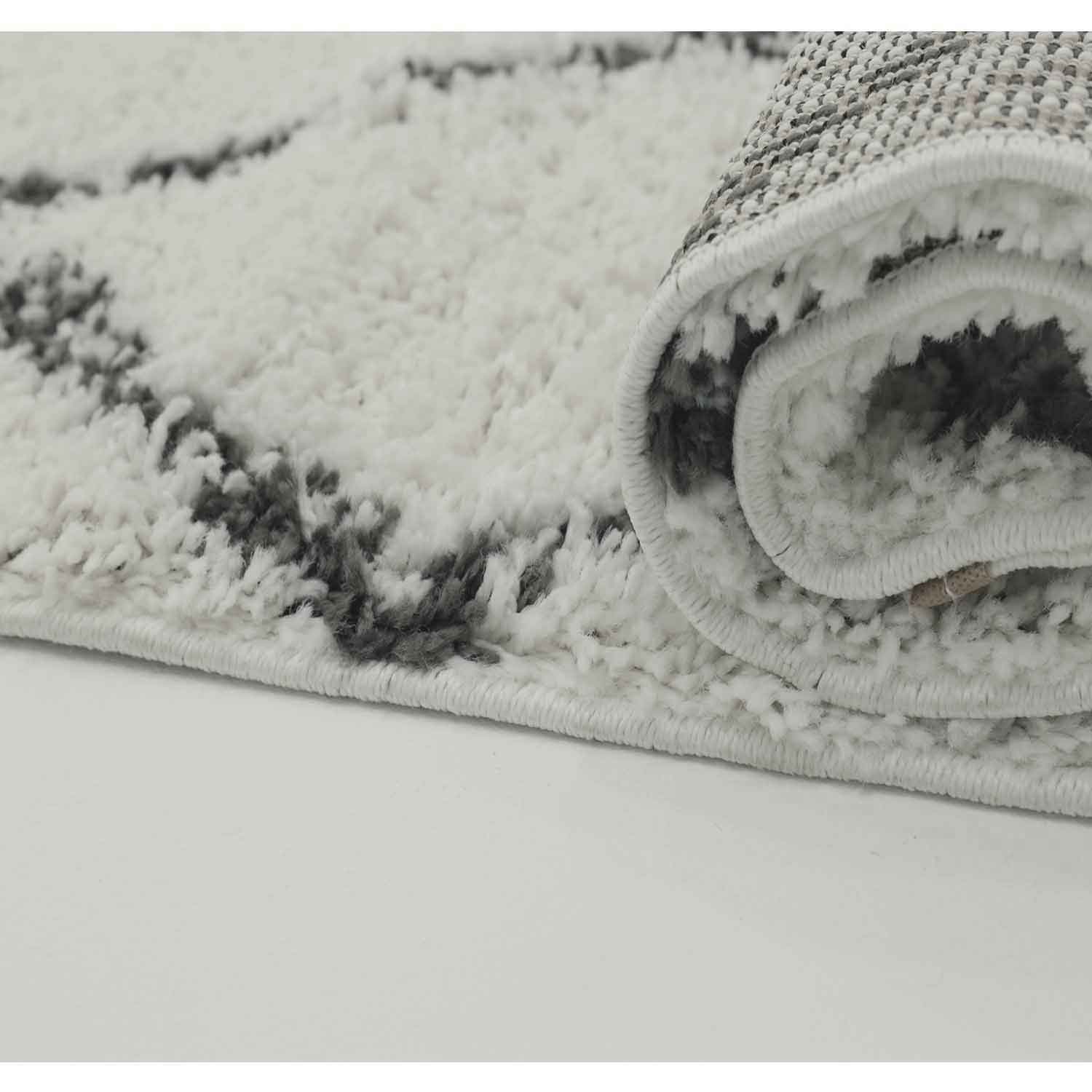 High-pile shaggy rug, diamond pattern with dots, Scandinavian style, cream/anthracite-zoom-3