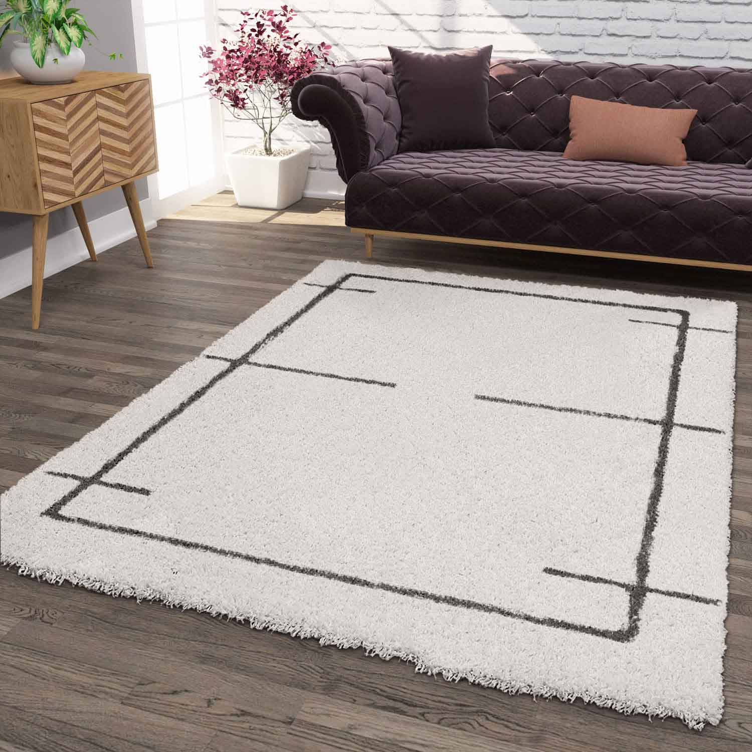 Hochflor Teppich, Weicher Wohnzimmer Shaggy Skandinavischer Stil Raute-zoom-1