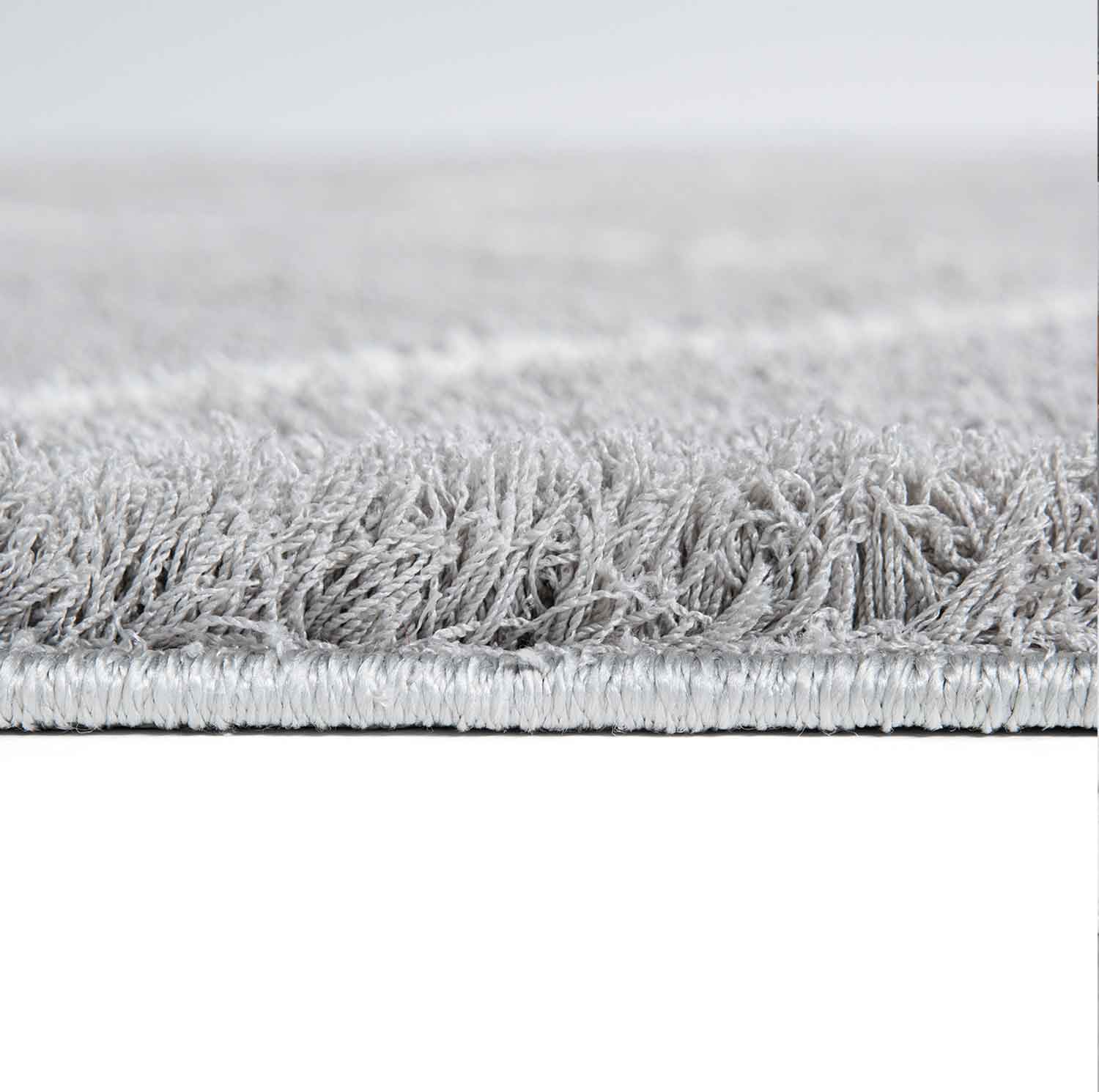 High-pile microfiber rug, super soft, for living room, in grey & cream, fluffy with fringes-3