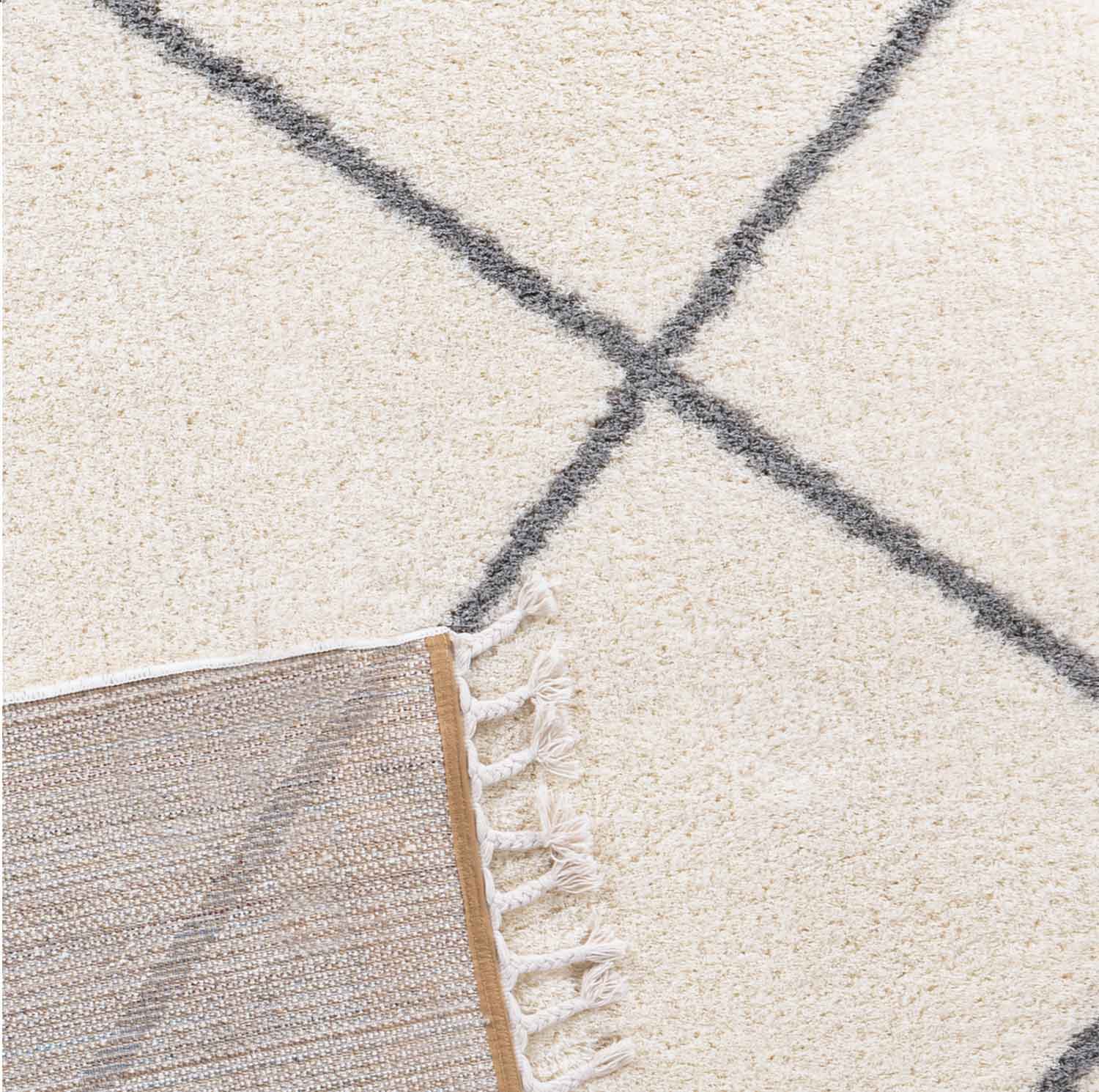 Hochflor Teppich Microfaser Super Weich Wohnzimmer in Creme Flauschig mit Franzen