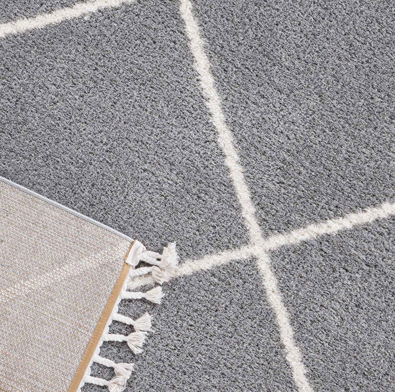 High-pile rug, super soft, for living room, grey, fluffy with fringes-zoom-