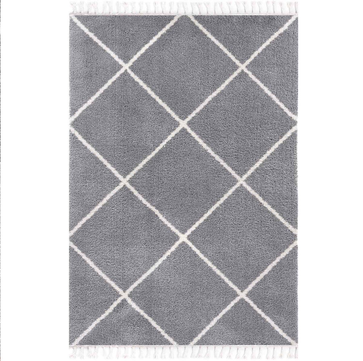 High-pile rug, super soft, for living room, grey, fluffy with fringes