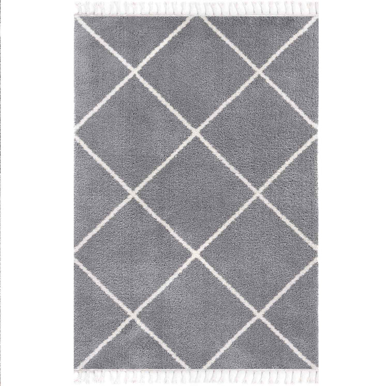 High-pile rug, super soft, for living room, grey, fluffy with fringes-zoom-