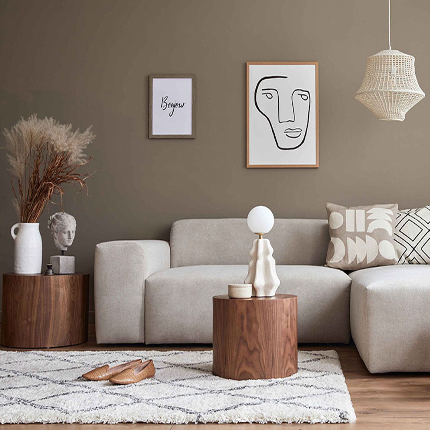 High-pile rug for living room, bedroom, kitchen, shaggy, Scandinavian diamond pattern