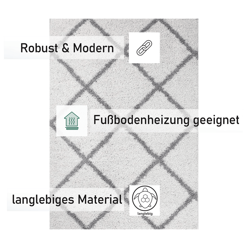 High-pile rug for living room, bedroom, kitchen, shaggy, Scandinavian diamond pattern-zoom-