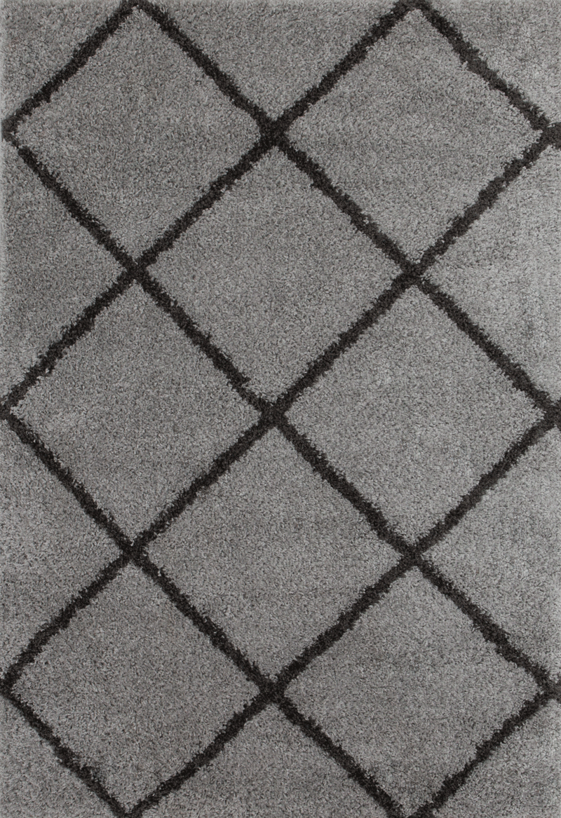 High-pile rug living room shaggy diamond pattern grey anthracite Scandi design durable ethnic-zoom-