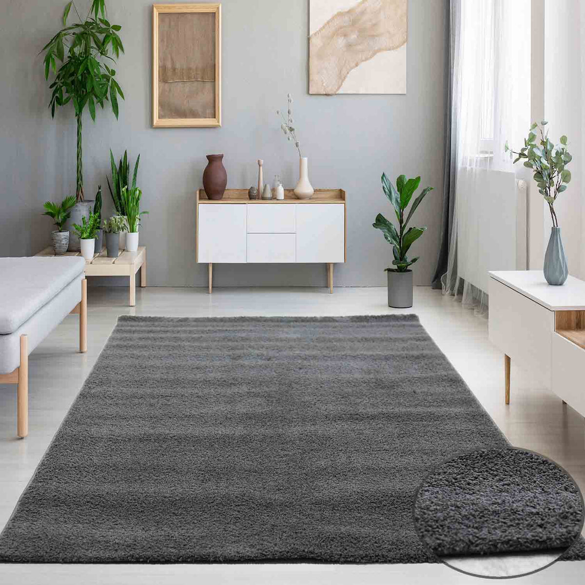 High-pile living room rug in grey, fluffy, microfiber, super soft-1