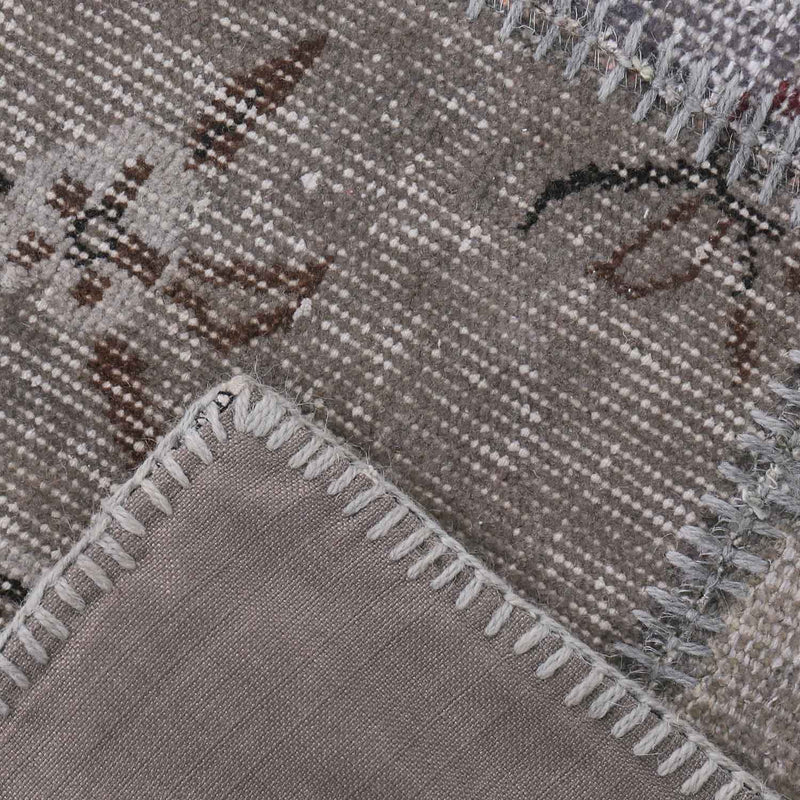 High-quality patchwork rug, hand-knotted wool rug in gray, one-of-a-kind piece; 200 x 290 cm - 3003-zoom-