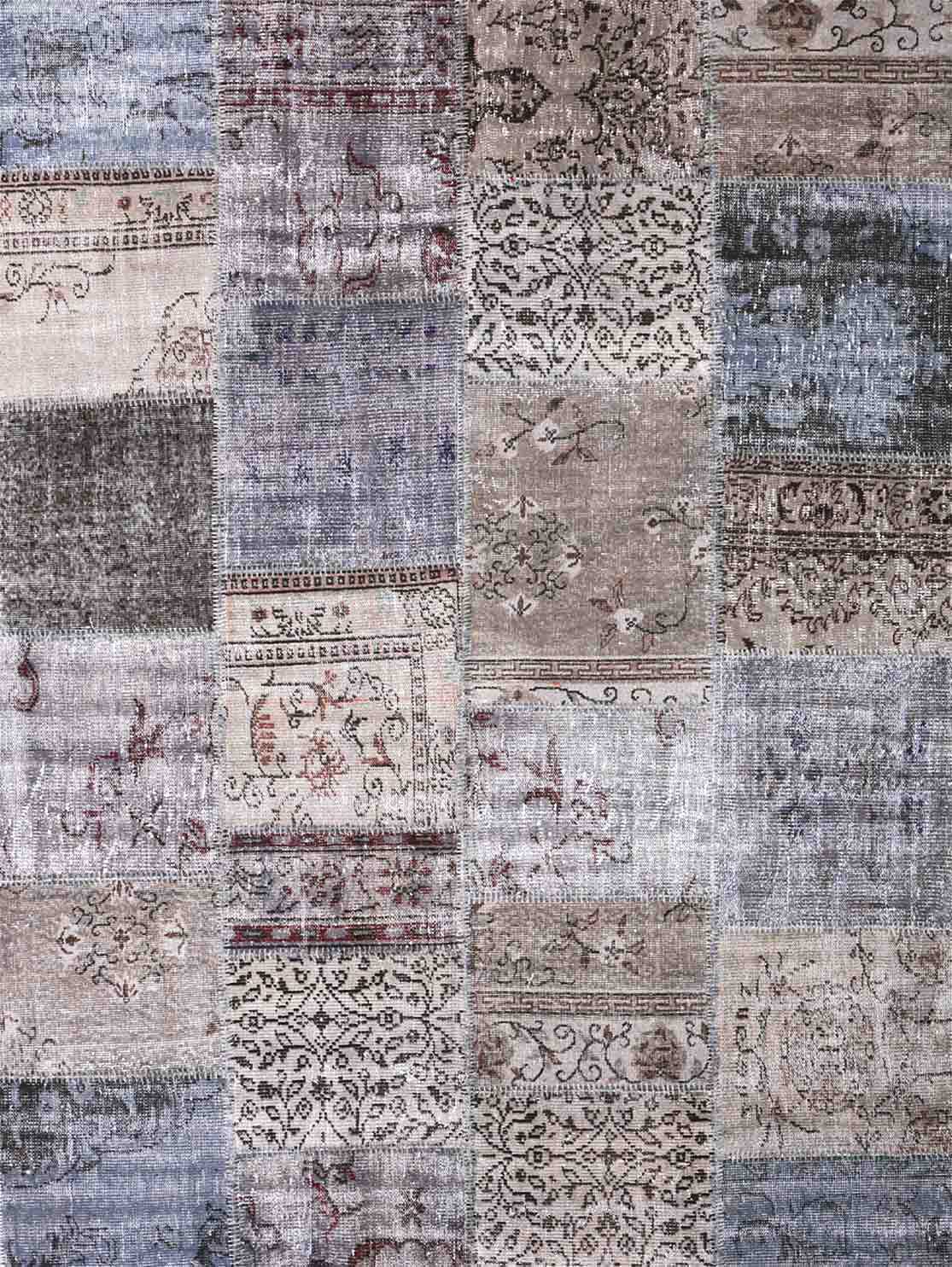 High-quality patchwork rug, hand-knotted wool rug in gray, one-of-a-kind piece; 200 x 290 cm - 3003-4