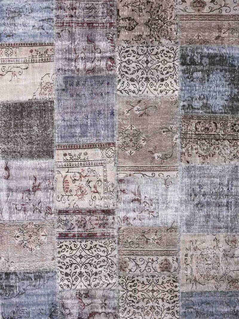 High-quality patchwork rug, hand-knotted wool rug in gray, one-of-a-kind piece; 200 x 290 cm - 3003-zoom-