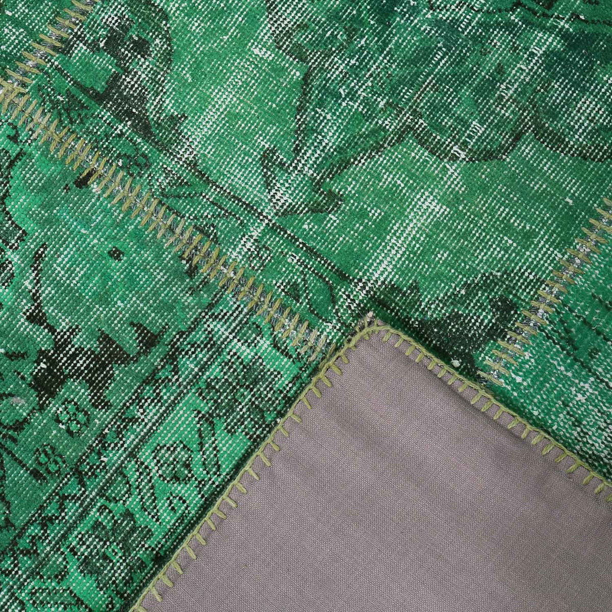 High-quality VINTAGE patchwork rug, original hand-knotted wool rug in green; 200 x 290 cm - 008-zoom-2