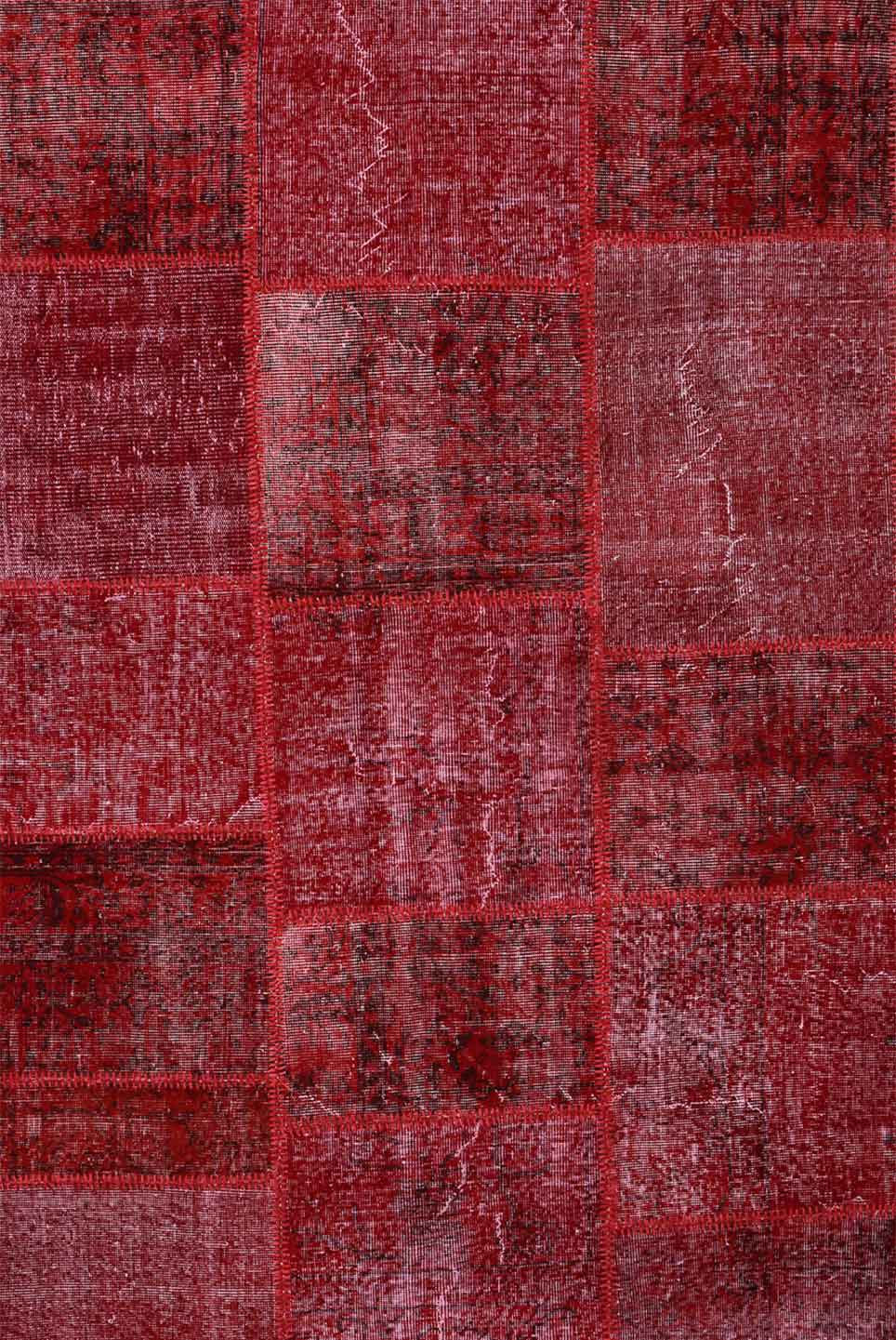 High-quality VINTAGE patchwork rug, original hand-knotted wool rug in red; 160 cm x 230 cm - P001-7