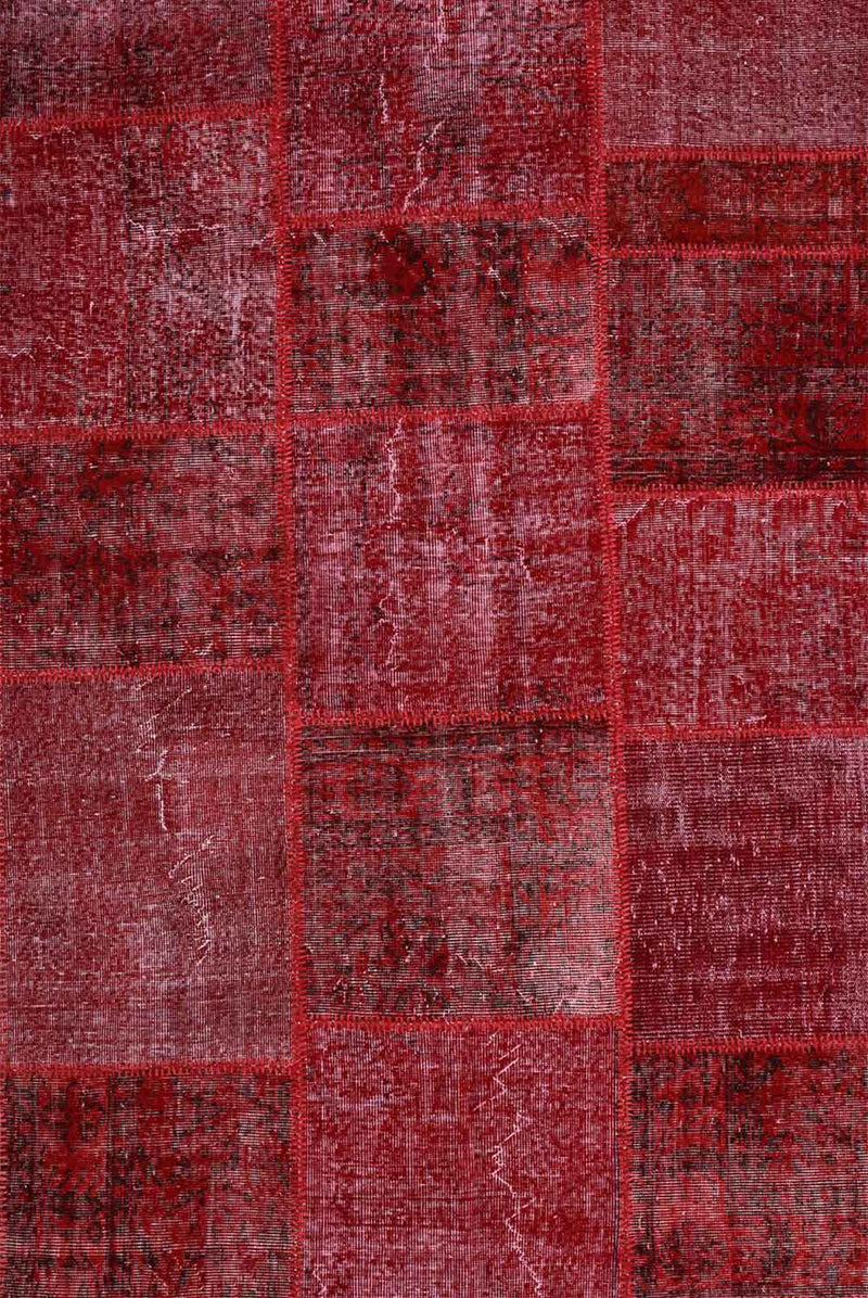 High-quality VINTAGE patchwork rug, original hand-knotted wool rug in red; 160 cm x 230 cm - P001-zoom-