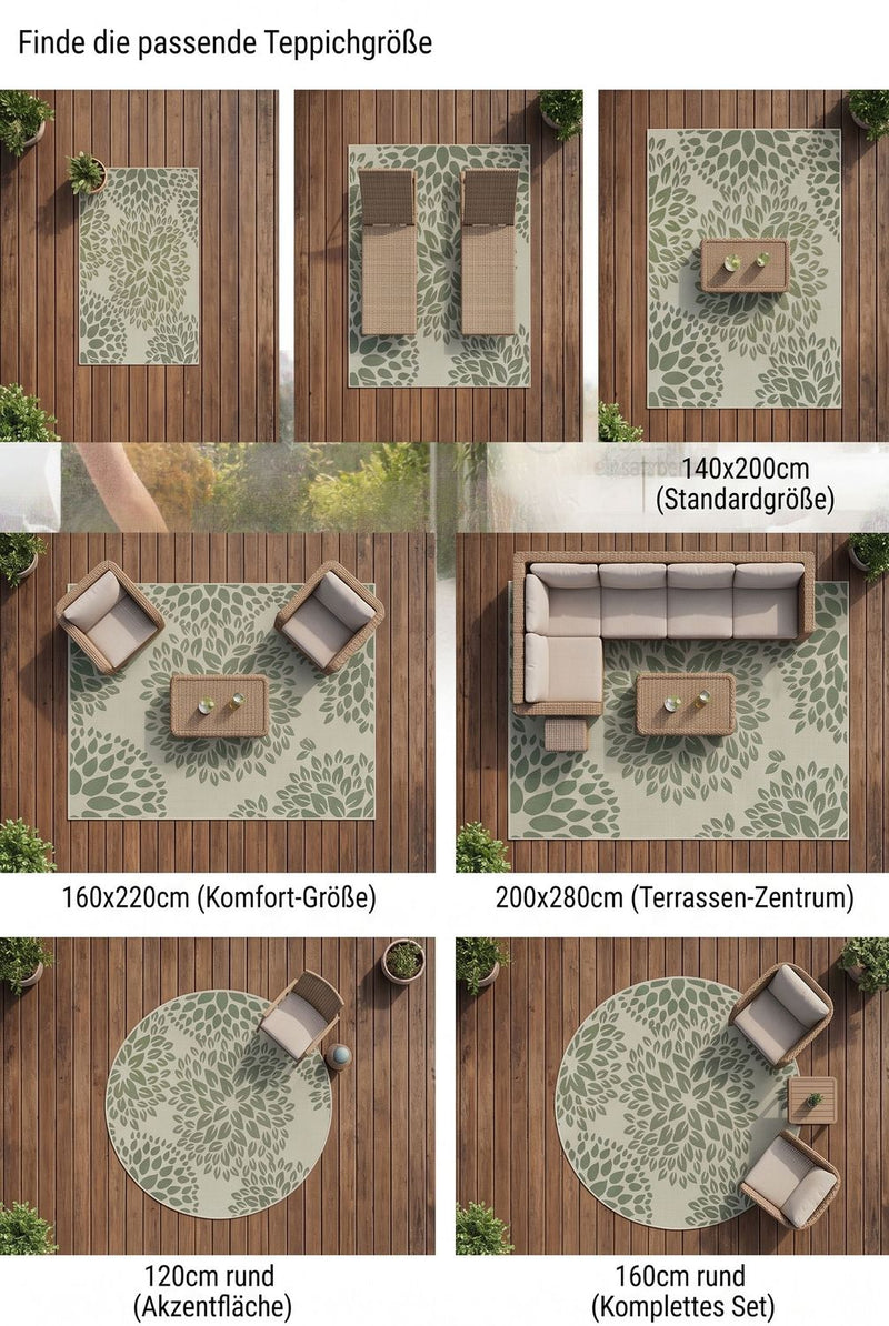 Indoor and outdoor flatweave patio & balcony kitchen rug floral design green-zoom-