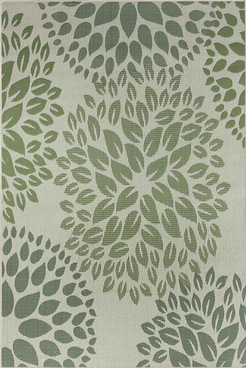 Indoor and outdoor flatweave patio & balcony kitchen rug floral design green