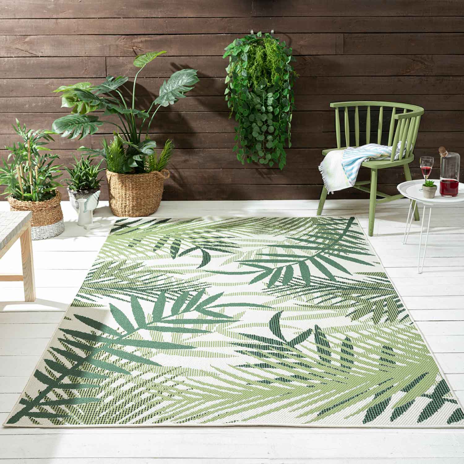 Indoor and outdoor flatweave patio & balcony kitchen rug palm design green-1