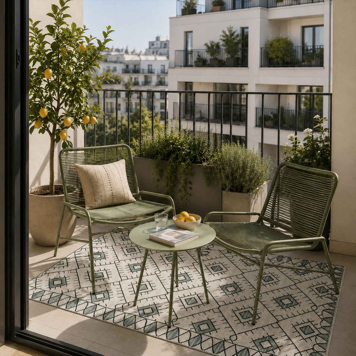 Indoor and outdoor flatweave patio & balcony kitchen rug diamond boho design-3