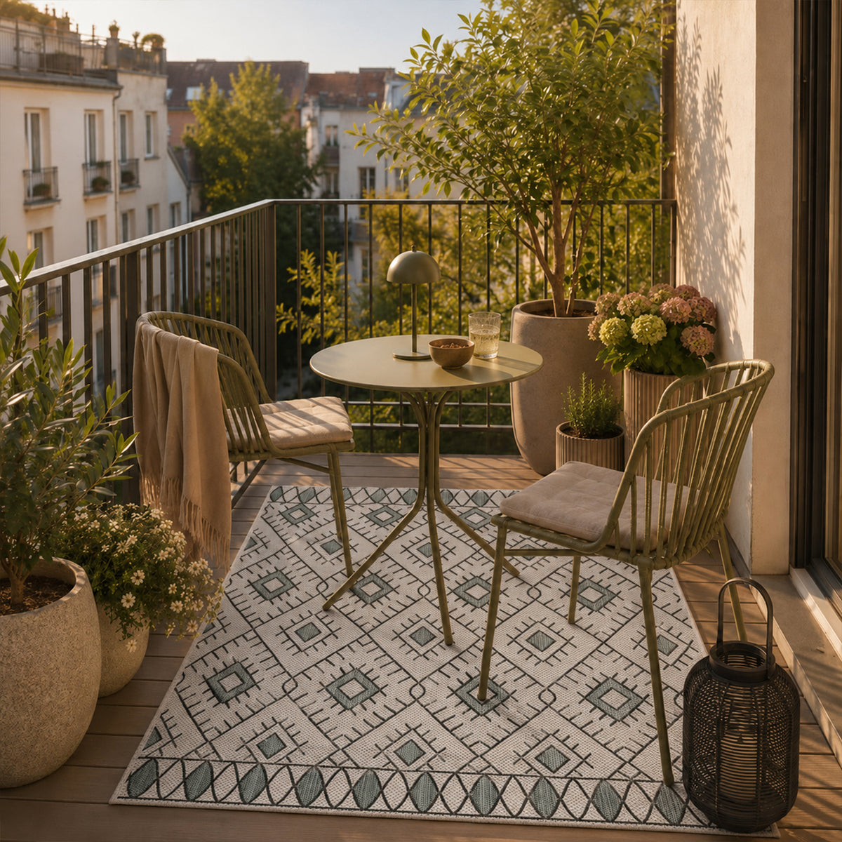 Indoor and outdoor flatweave patio & balcony kitchen rug diamond boho design-zoom-4