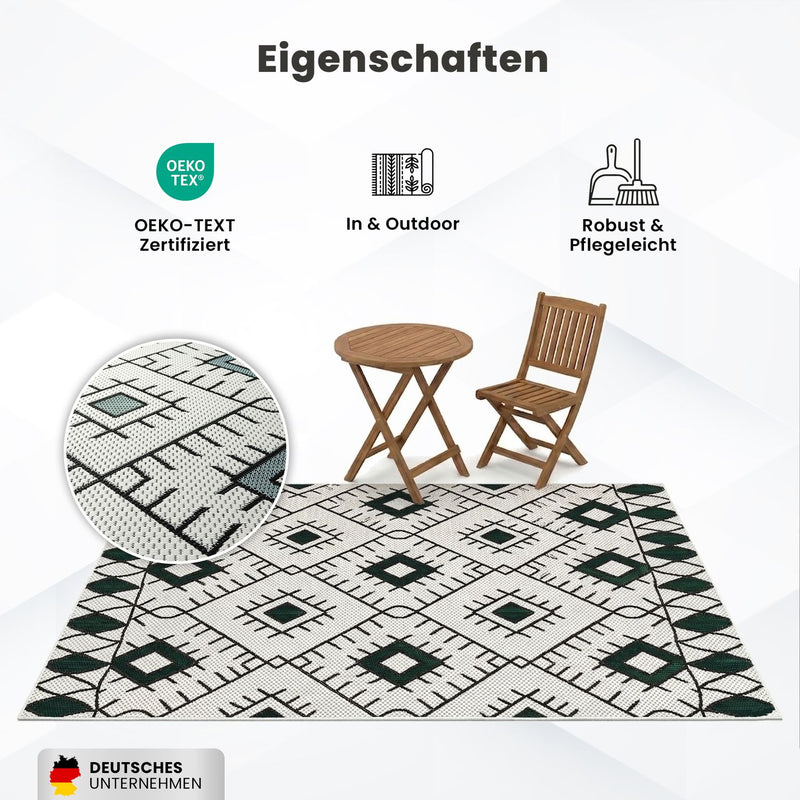 Indoor and outdoor flatweave patio & balcony kitchen rug diamond boho design-zoom-