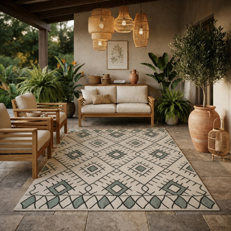 Indoor and outdoor flatweave patio & balcony kitchen rug diamond boho design-zoom-