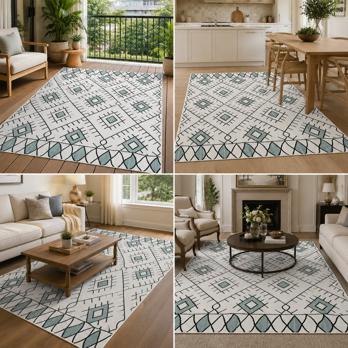Indoor and outdoor flatweave patio & balcony kitchen rug diamond boho design-zoom-6